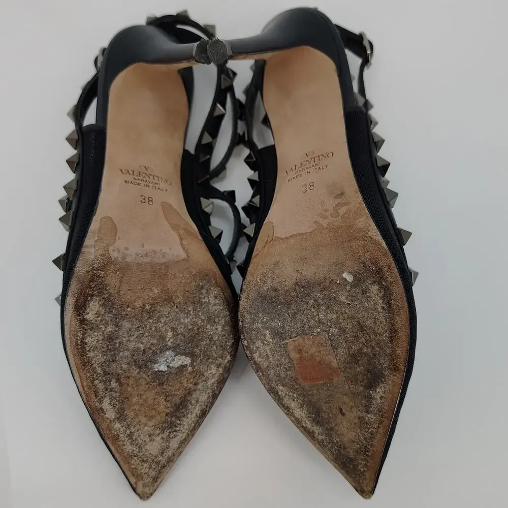 Valentino Garavani Mesh Rockstud Cage T-Strap Pumps Black Size 38 Italy